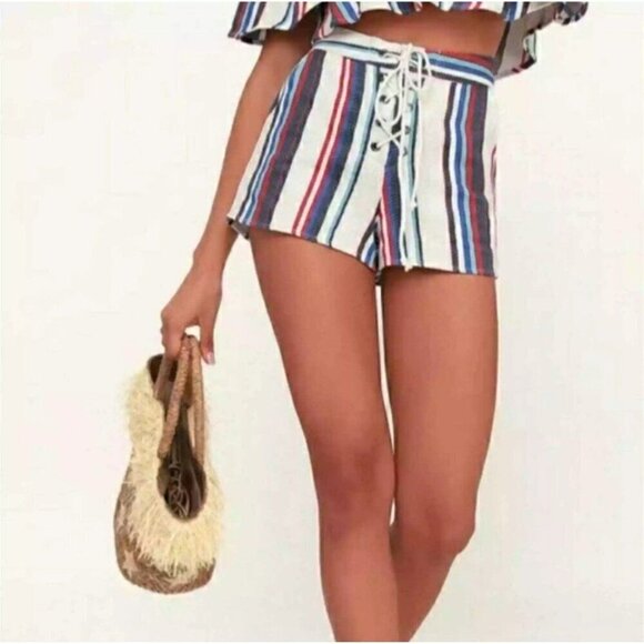 Lost + Wander‎ Azul Multi Striped Lace-Up Shorts Women's Size Small Boho - Picture 1 of 7